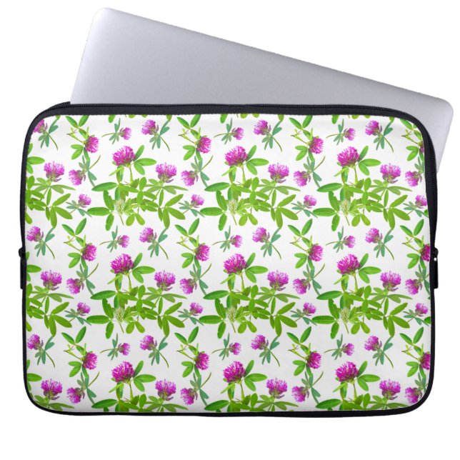 Rode Klavers op Wit Laptop Sleeve (Voorkant)
