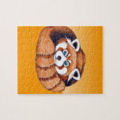 Rode kleine panda op sinaasappel legpuzzel (Horizontaal)