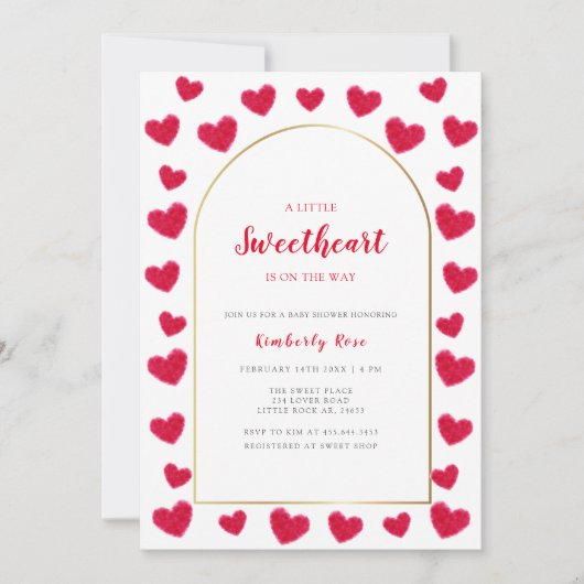 Rode Kleine Sweetheart Arch Valentijns Baby shower Kaart (Voorkant)