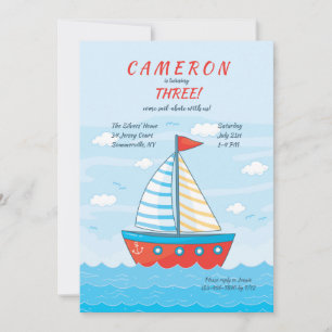 Rode kleine zeilboot uitnodiging