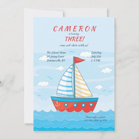 Rode kleine zeilboot uitnodiging (Voorkant)