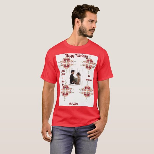 Rode Kleur Bruiloft Koppels huwelijk Viering T-shirt (Voorkant volledig)