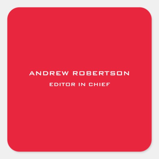 Rode Kleur Duidelijk Elegant Minimalistisch Eenvou Vierkante Sticker (Voorkant)