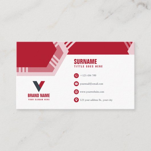 Rode kleur Elegant Visitekaartje (Voorkant)