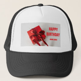 Rode Kleur Gift Box Wrapper Tekst Happy Birthday-P Trucker Pet