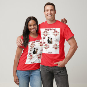 Rode Kleur Huwelijk Koppels Huwelijksfeest Viering T-shirt