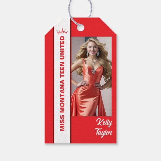 Rode Kleur Pop Aangepaste Foto Labels Cadeaulabel (Voorkant)