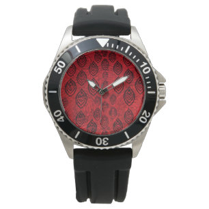 Rode kleur regen / waterdruppels vormen patroon horloge