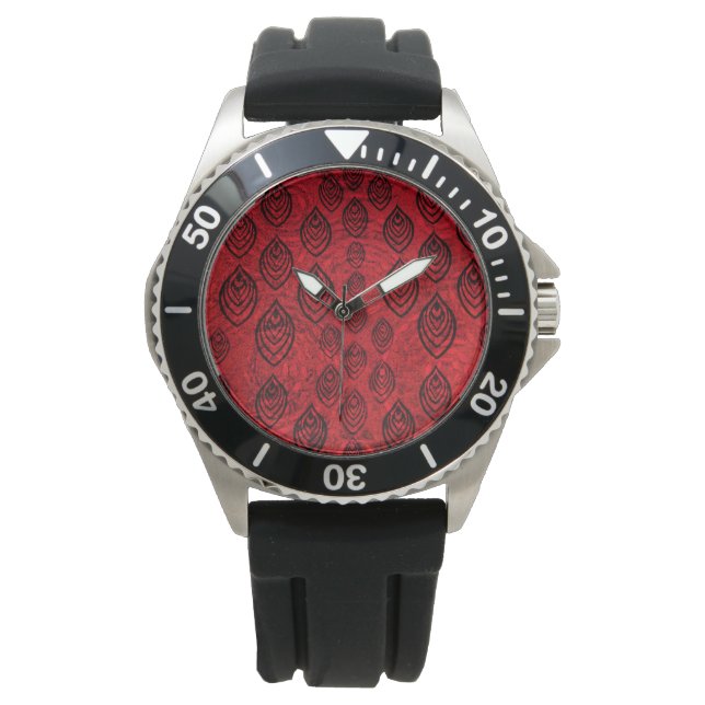 Rode kleur regen / waterdruppels vormen patroon horloge (Voorkant)