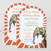 Rode kleurrijke circus olifant biker verjaardagsfe kaart (Voorkant / Achterkant)