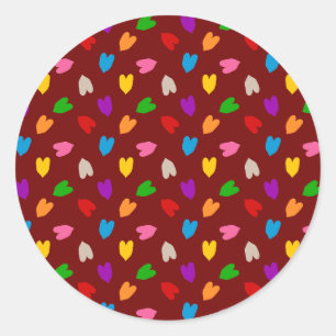 Rode Kleurrijke Liefdeshartjes Patroon Ronde Sticker