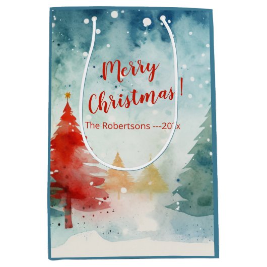 Rode kleurrijke pijnbomen medium cadeauzakje (Voorkant)