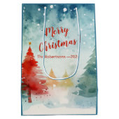 Rode kleurrijke pijnbomen medium cadeauzakje (Achterkant)