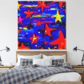 Rode kleurrijke sterren. Bestel nu Canvas Afdruk (Insitu (Slaapkamer))