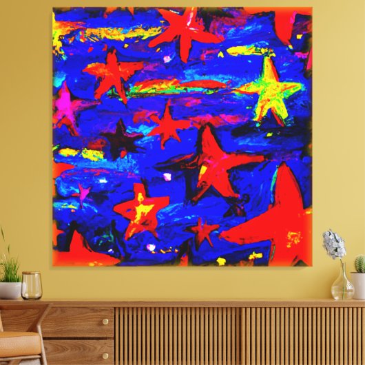 Rode kleurrijke sterren. Bestel nu Canvas Afdruk (Insitu (Woonkamer))