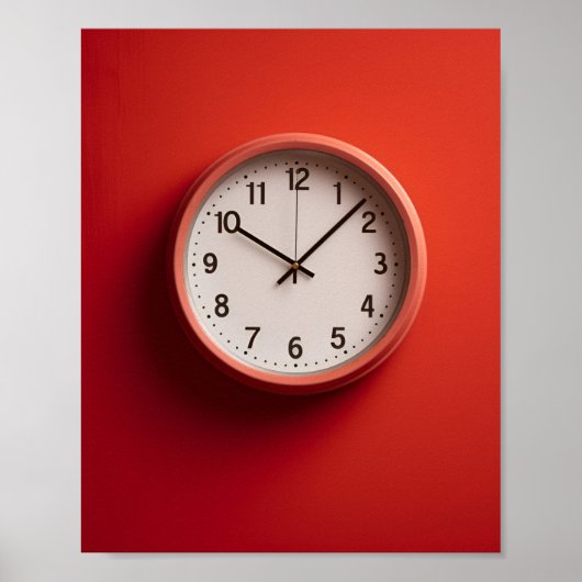 rode klok op rode muur poster (Voorkant)