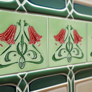 Rode Klokjesbloem Decor Art Nouveau Art Deco Tegeltje