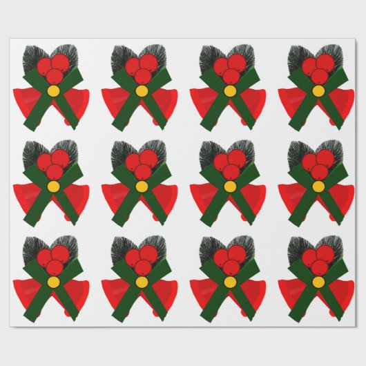 Rode klokken en Holly inpakpapier (Vlak)