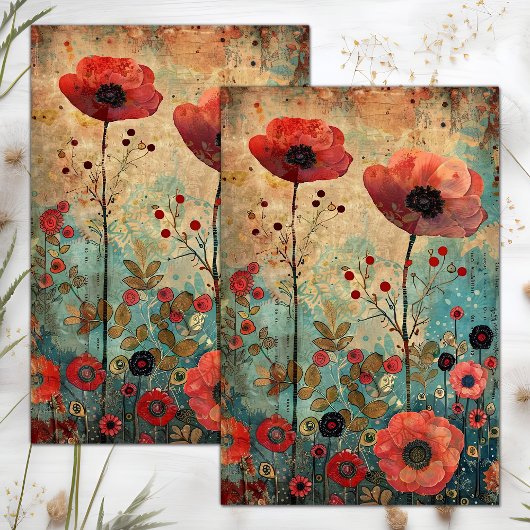 RODE KLOKKEN IN WEIDE COLLAGE DECOUPAGE TISSUEPAPIER