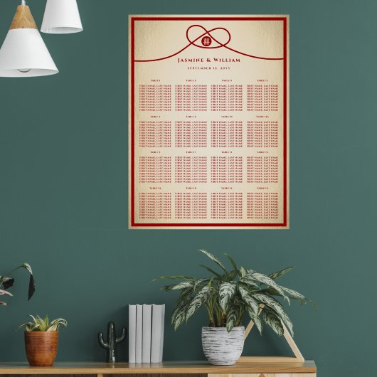 Rode Knoop Dubbel Geluk 囍 Trouw Stoelenplattegrond Poster (Woonkamer 1)