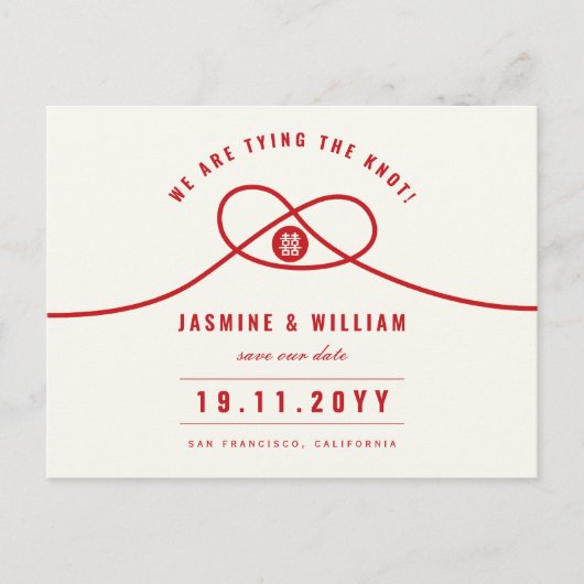 Rode knoop Dubbele Xi Chinese Bruiloft Save The Da Aankondigingskaart (Voorkant)