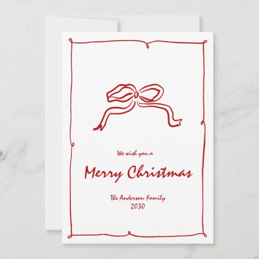 Rode knoop moderne kerst feestdagenkaart (Voorkant)