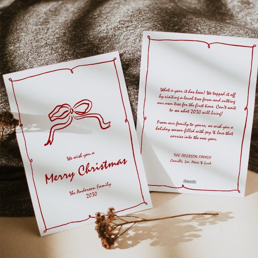 Rode knoop moderne kerst feestdagenkaart