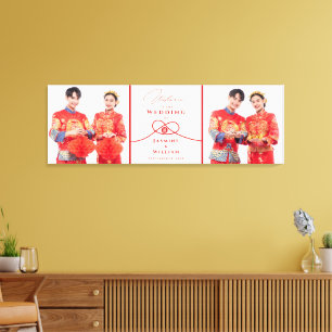 Rode Knoop Unie Dubbel Geluk Chinees Huwelijk Canvas Afdruk
