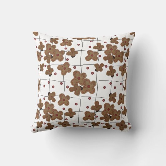 Rode knopen Bruine papieren bloemen op wit Kussen (Achterkant)