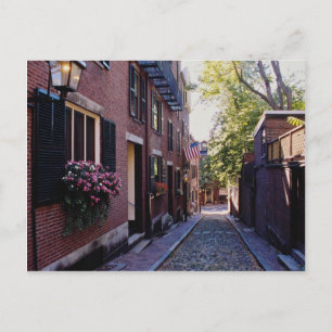 Rode kobblestone Acorn Street bloemen Briefkaart