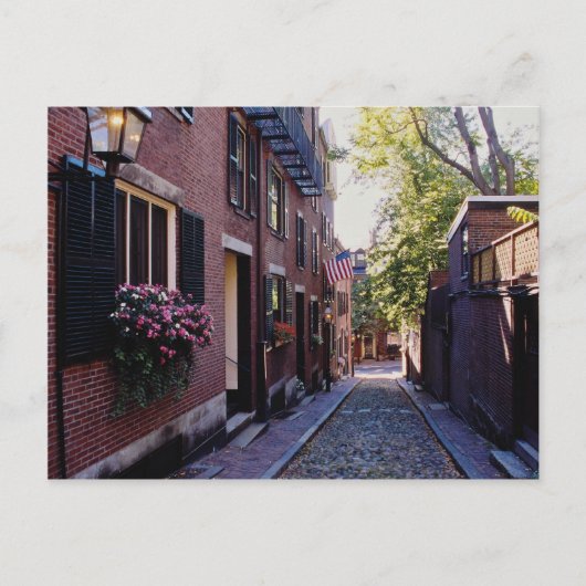 Rode kobblestone Acorn Street bloemen Briefkaart (Voorkant)