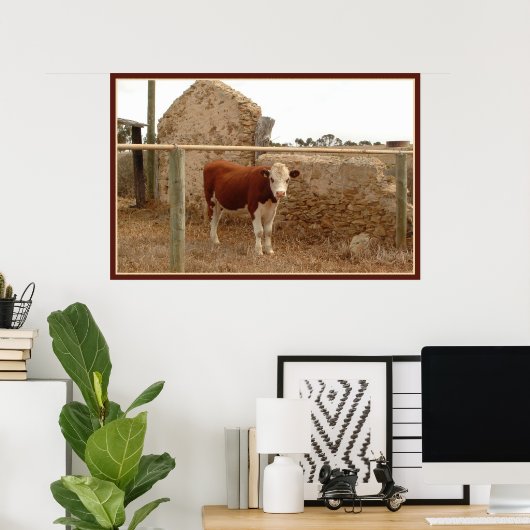 rode koe afdrukken met rand poster (Thuiskantoor)