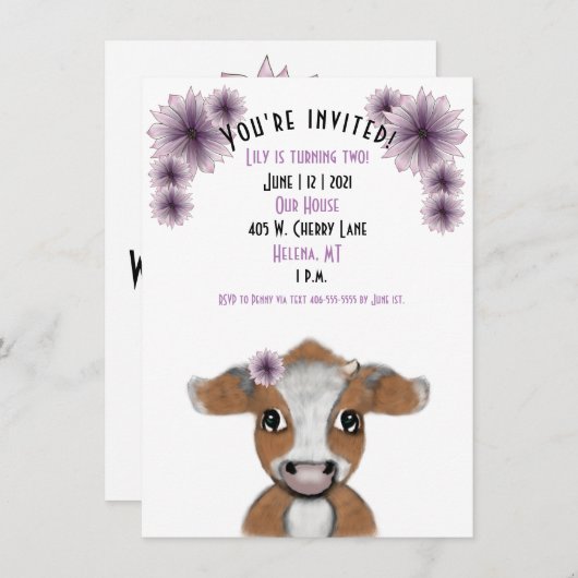 Rode Koe op zondag Uitnodiging|  Kaart (Voorkant / Achterkant)