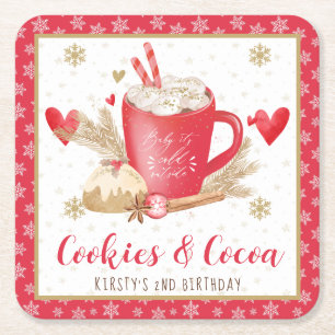 Rode Koekjes en Cacao 2de Verjaardag Kartonnen Onderzetters