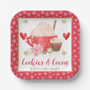 Rode koekjes en cacaobabyfeestje papieren bordje