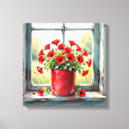 Rode Koffie Tin van Rode Poppies Canvas Afdruk