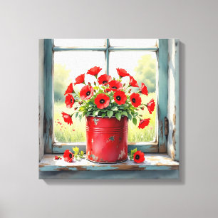 Rode Koffie Tin van Rode Poppies Canvas Afdruk