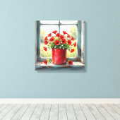 Rode Koffie Tin van Rode Poppies Canvas Afdruk (Insitu (Houten vloer))