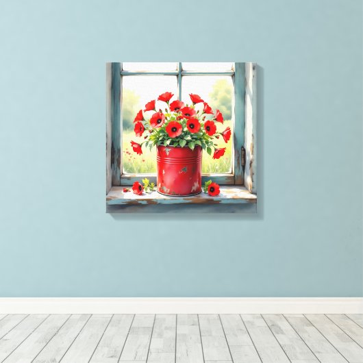 Rode Koffie Tin van Rode Poppies Canvas Afdruk (Insitu (Houten vloer))