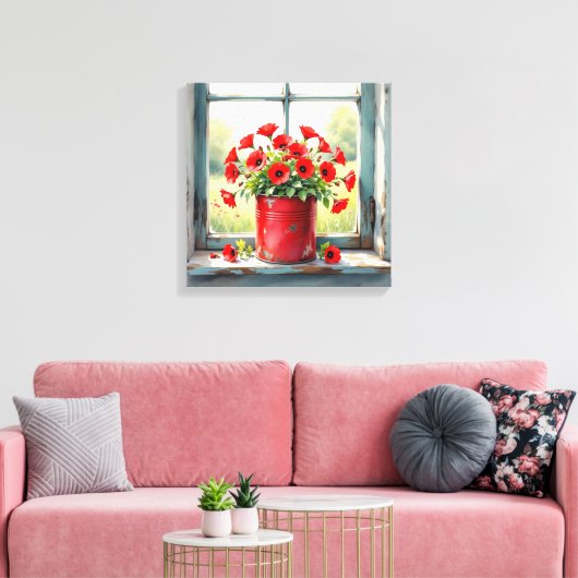 Rode Koffie Tin van Rode Poppies Canvas Afdruk (Insitu (Woonkamer))