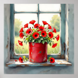 Rode Koffie Tin van Rode Poppies Poster