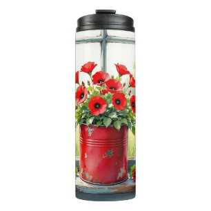 Rode Koffie Tin van Rode Poppies Thermosbeker