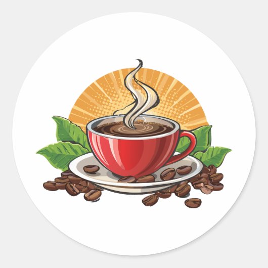 Rode koffiekop ronde sticker (Voorkant)