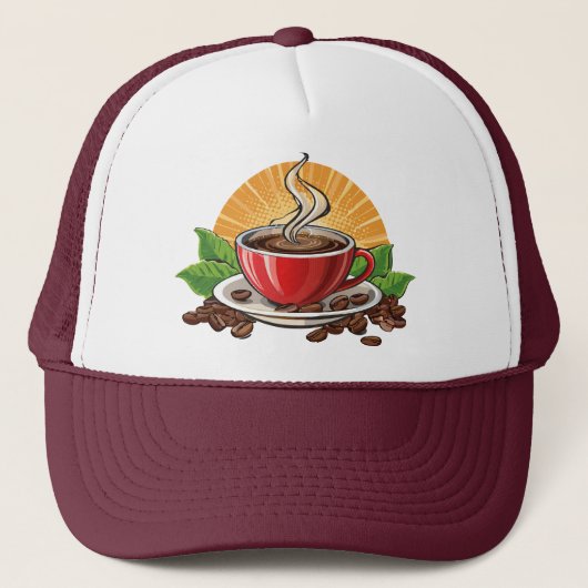 Rode koffiekop trucker pet (Voorkant)