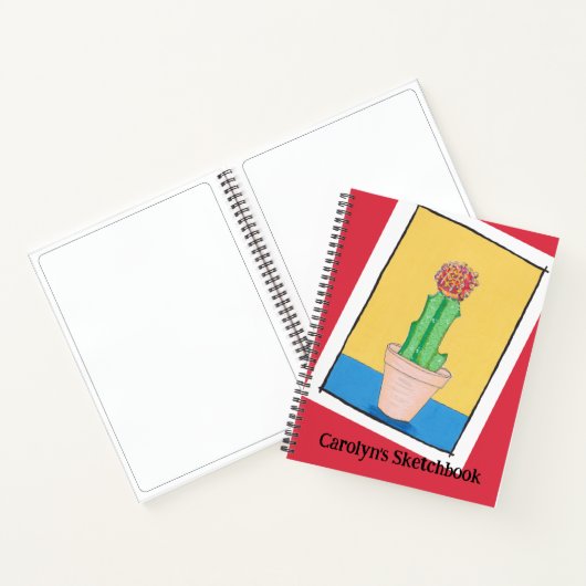 Rode kogelcactus in een pot, gepersonaliseerde sch notitieboek (Binnen)