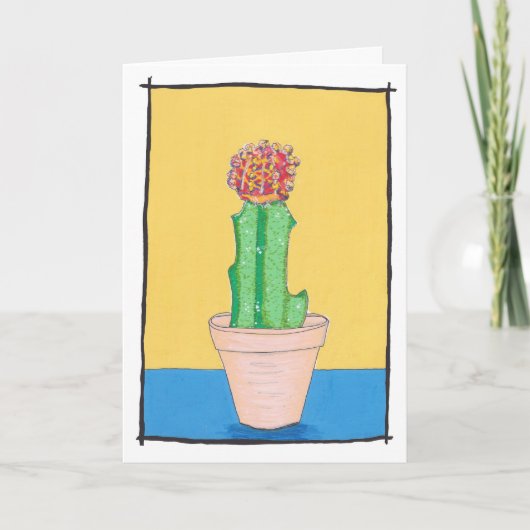 Rode kogelcactus, naïeve kunsttekening, schattig kaart (Voorkant)