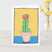 Rode kogelcactus, naïeve kunsttekening, schattig kaart (Gele Bloem)