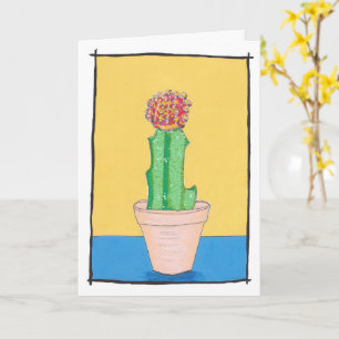 Rode kogelcactus, naïeve kunsttekening, schattig kaart