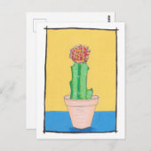 Rode kogelcactus, schattige, naïeve kunsttekening, briefkaart (Voorkant / Achterkant)