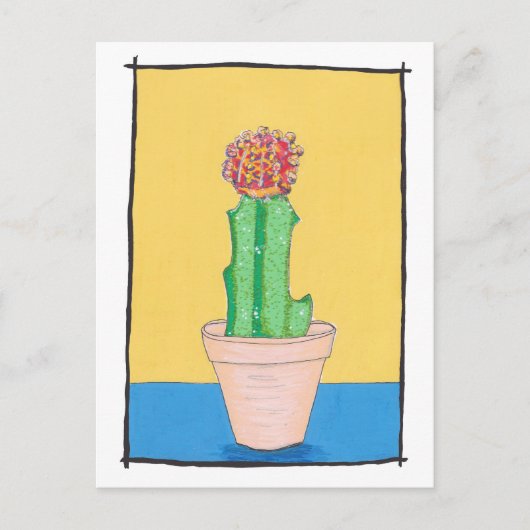 Rode kogelcactus, schattige, naïeve kunsttekening, briefkaart (Voorkant)